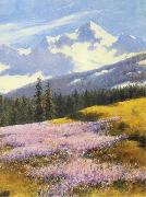 Stanislaw Witkiewicz Crocuses with snowy mountains in the background Sweden oil painting artist
